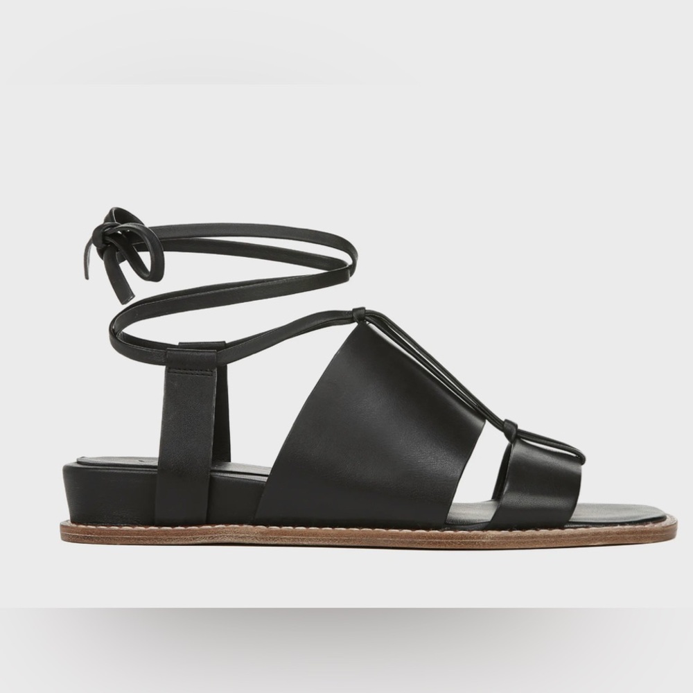Vince Black Leather Lace-Up Gladiator Sandals - Picture 2 of 14